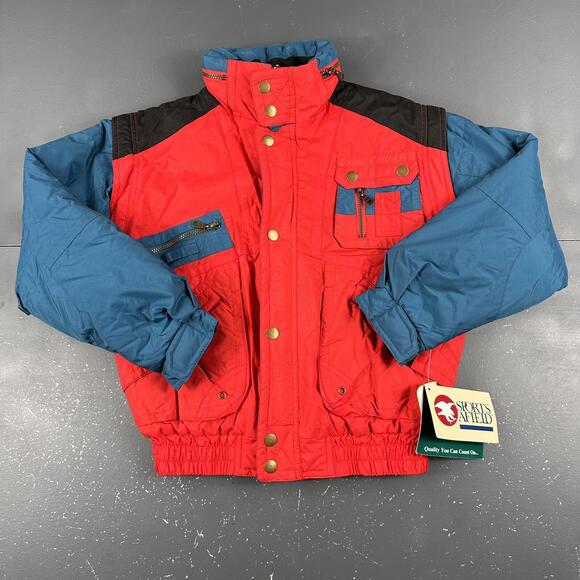VTG Sports Afield Jacket Boys Large 14-16 Teal Red Ski Snow Bomber 90s NWT - Picture 1 of 9